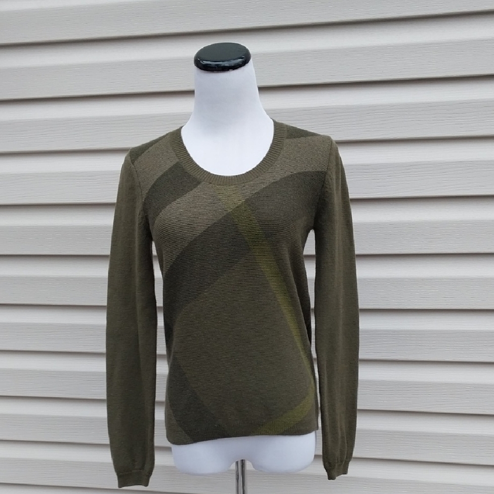 BURBERRY OLIVE GREEN MERINO WOOL KNIT SWEATER